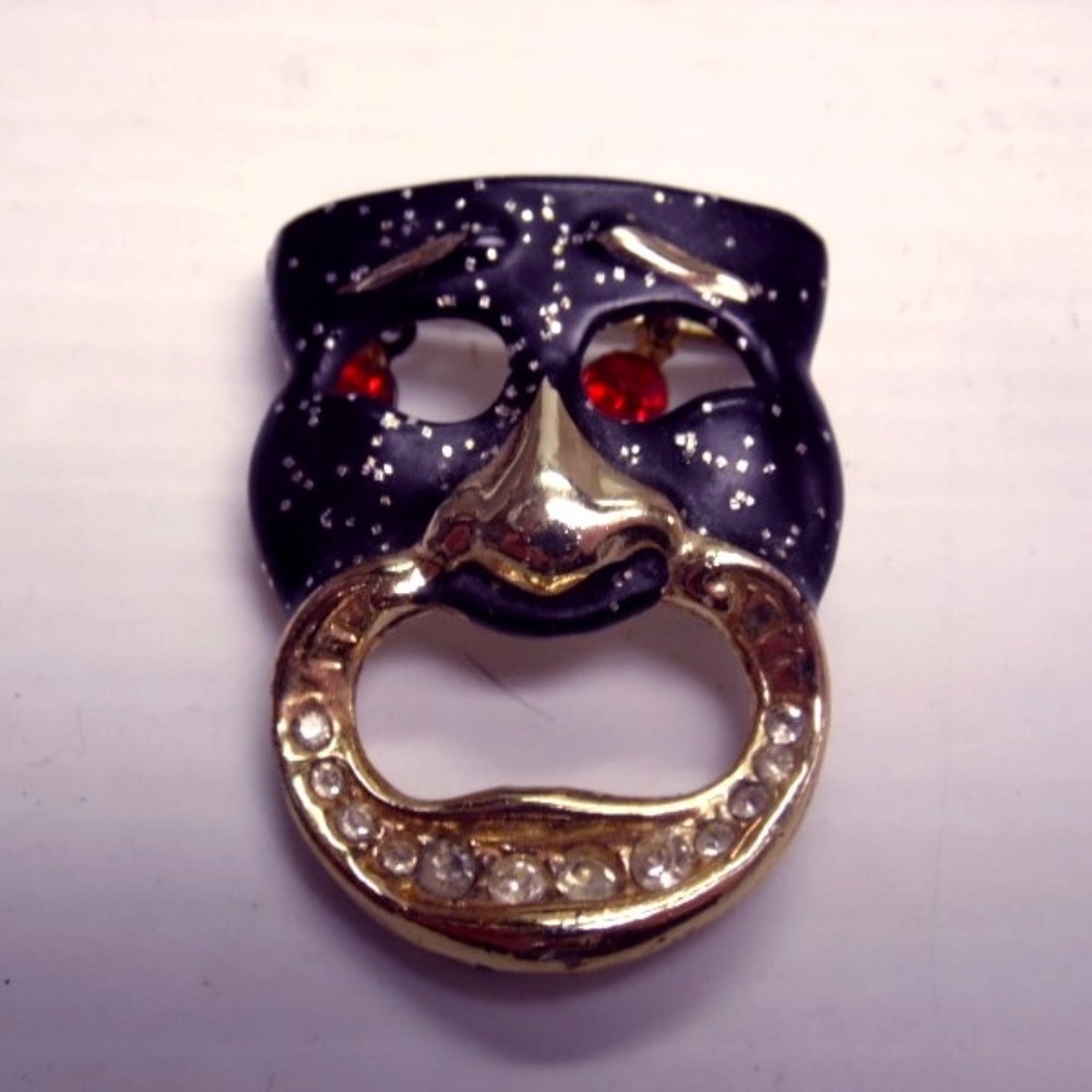 Goldtone Enamel Tribal Mask Fashion Brooch